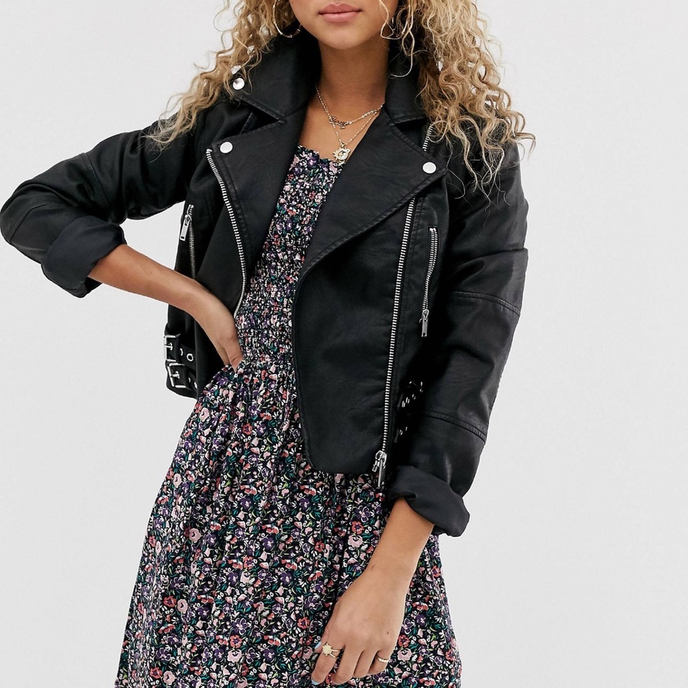New Look ASOS Black Cropped Leather Jacket